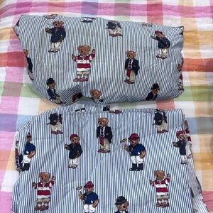 Ralph Lauren Polo Bear Blue & White Striped fitted and flat sheet